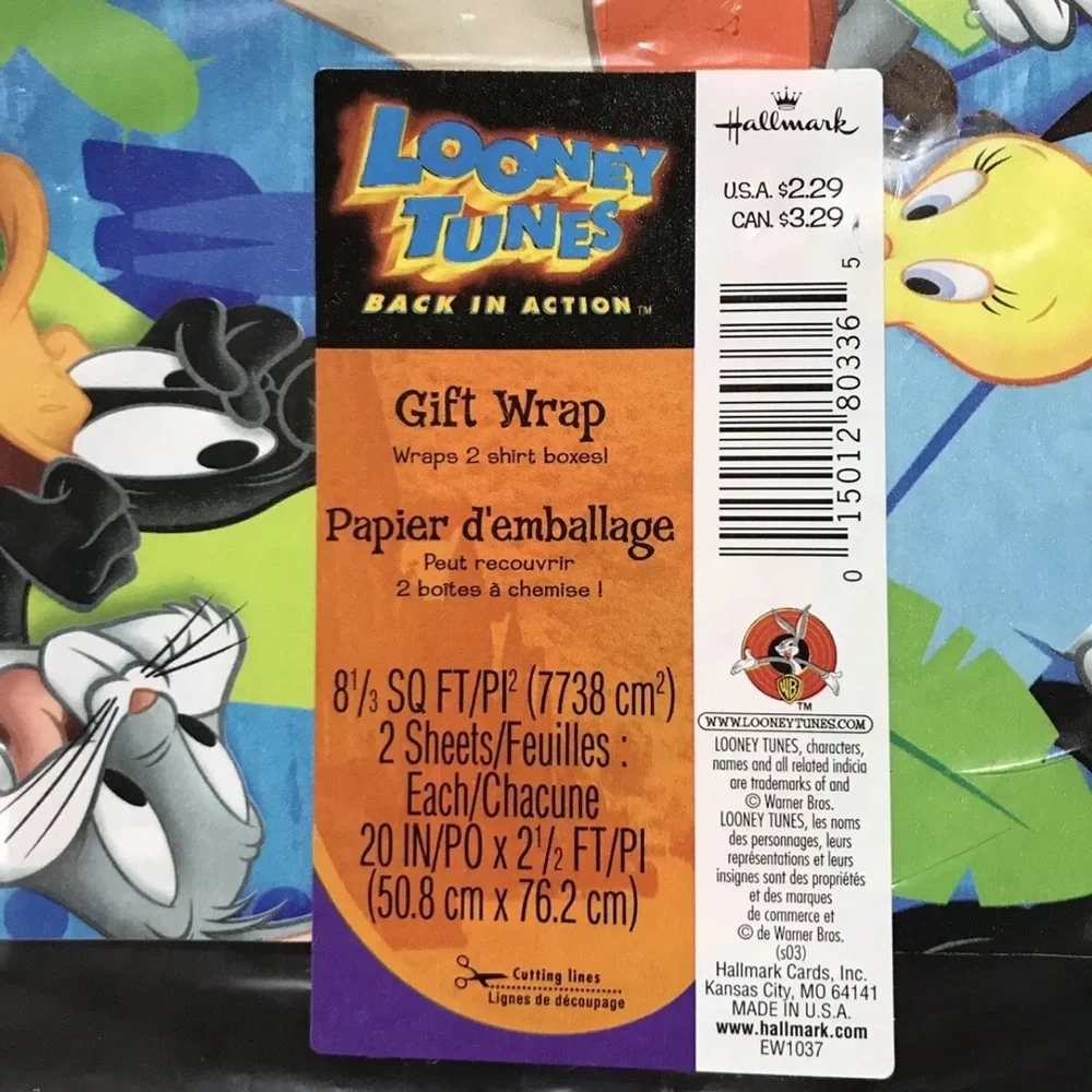 Looney Tunes Hallmark Bugs Bunny Wrapping Paper 2 Sheets Gift Wrap 3 Packs